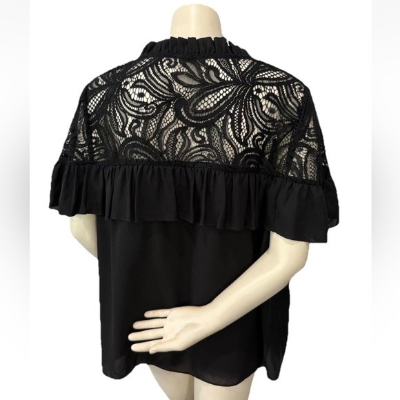 Lilly Pulitzer Black Lace Ruffle Cape Overlay Blouse Top XL - Picture 5 of 9